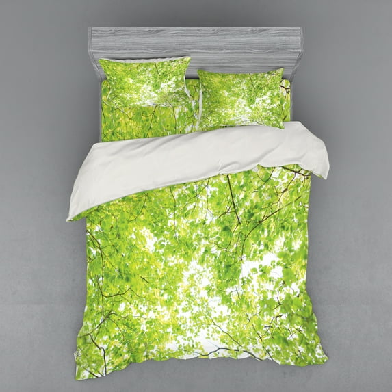 Ambesonne Tree Bedding Set 4 Pcs, Nature Summertime Green, Queen, Green