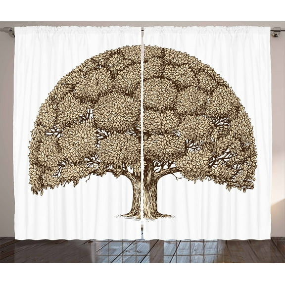 Ambesonne Tree Curtains 2 Panel Set, Old Oak Foliage Leaves, 108" x 84", Brown and Pale Brown