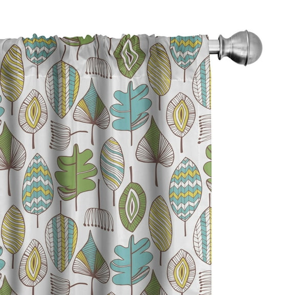 Ambesonne Tree Curtains, Modern Scribble Leaves, Pair of 28"x84", Multicolor