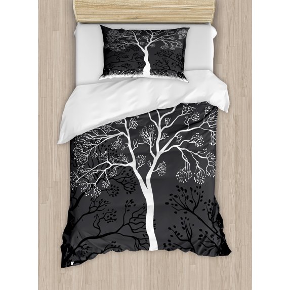 Ambesonne Tree Duvet Cover Sets, Modern Art Pattern Boho, 2-Twin, Grey White