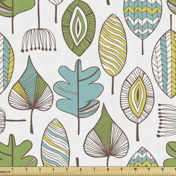 Ambesonne Tree Fabric by the Yard Upholstery, Modern Scribble Leaves, 3 Yards, Multicolor