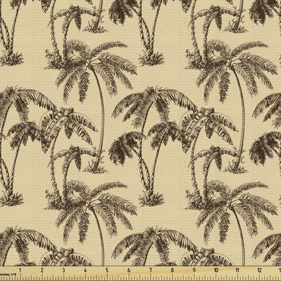 Ambesonne Tree Fabric by the Yard Upholstery, Tropical Palms Hawaii, 3 Yards, Sand Brown Chocolate