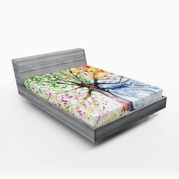 Ambesonne Tree Fitted Sheet, 4 Seasons Colorful, Full Size, Multicolor