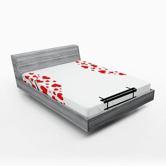 Ambesonne Tree Fitted Sheet, Heart Romance Love Art, Queen Size, Black Red White
