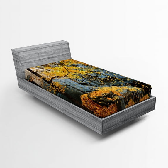 Ambesonne Tree Fitted Sheet, Maple Falling Leaves, Twin XL Size, Grey Orange