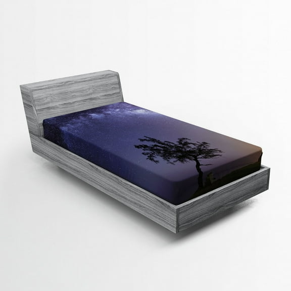 Ambesonne Tree Fitted Sheet, Milky Way Stars Space, Twin XL Size, Purple Dark Green