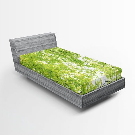 Ambesonne Tree Fitted Sheet, Nature Summertime Green, Twin Size, Green