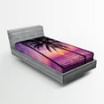 thumbnail image 1 of Ambesonne Tree Fitted Sheet, Palms Silhouette Purple, Twin XL Size, Purple Black, 1 of 3