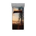 thumbnail image 1 of Ambesonne Tree Fitted Sheet & Pillow Sham Set, Countryside Autumn Dusk, Twinxl, Brown Blue, 1 of 2
