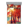 thumbnail image 1 of Ambesonne Tree Fitted Sheet & Pillow Sham Set, Foggy Autumnal Park Scenic, Full, Orange Yellow Teal, 1 of 2