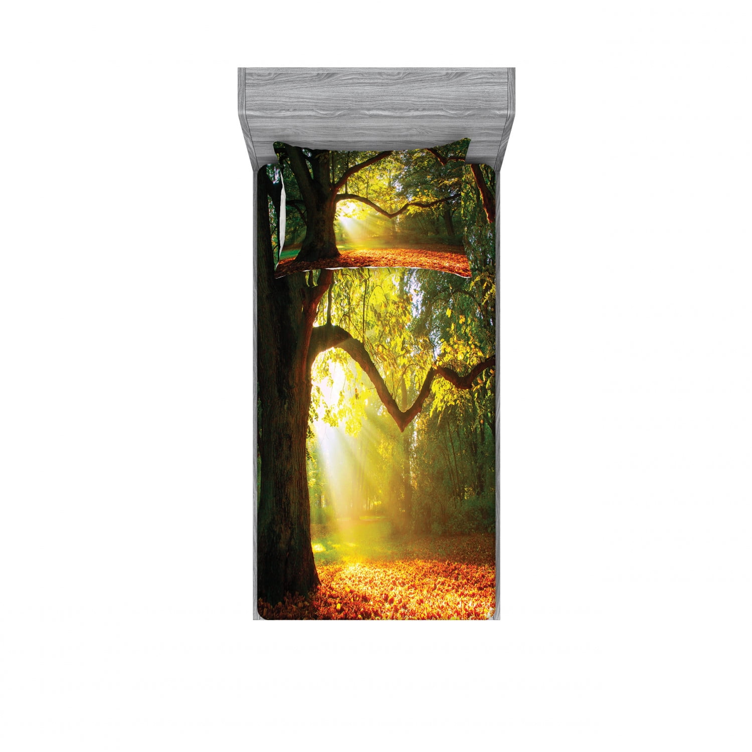 Twin XL White and Autumn Print Microfiber Sheet Set