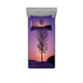 thumbnail image 1 of Ambesonne Tree Fitted Sheet & Pillow Sham Set, Oak Sunset Winter Time, Twinxl, Purple Peach, 1 of 2