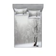 thumbnail image 1 of Ambesonne Tree Fitted Sheet & Pillow Sham Set, Winter Snowy Forest Cold, Full, White Black, 1 of 2