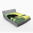 thumbnail image 1 of Ambesonne Tree Fitted Sheet, Reflections on Water Sun, Queen Size, Yellow Green, 1 of 2