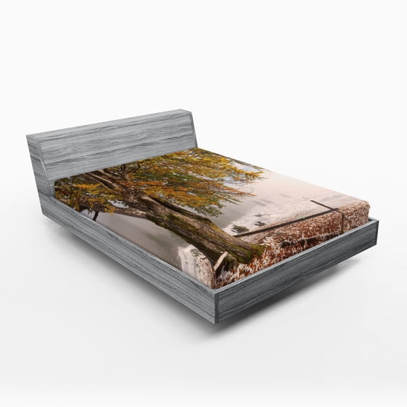 Ambesonne Tree Fitted Sheet, Snowy Nature Wintertime, Queen Size, Multicolor