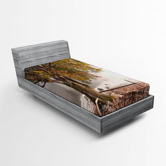 Ambesonne Tree Fitted Sheet, Snowy Nature Wintertime, Twin XL Size, Multicolor