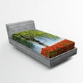 thumbnail image 1 of Ambesonne Tree Fitted Sheet, Spring Scenery Flowers, Twin Size, Green Red Blue, 1 of 2
