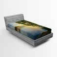 thumbnail image 1 of Ambesonne Tree Fitted Sheet, Sunny Misty Lake Summer, Twin Size, Fern Green Pale Blue, 1 of 3