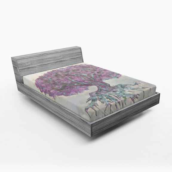Ambesonne Tree Fitted Sheet, Watercolor Bohemian, Full Size, Grey Purple