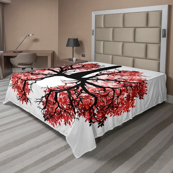 Ambesonne Tree Flat Sheet, Abstract Human Lung as Branch, Queen Size, Coral Pale Maroon
