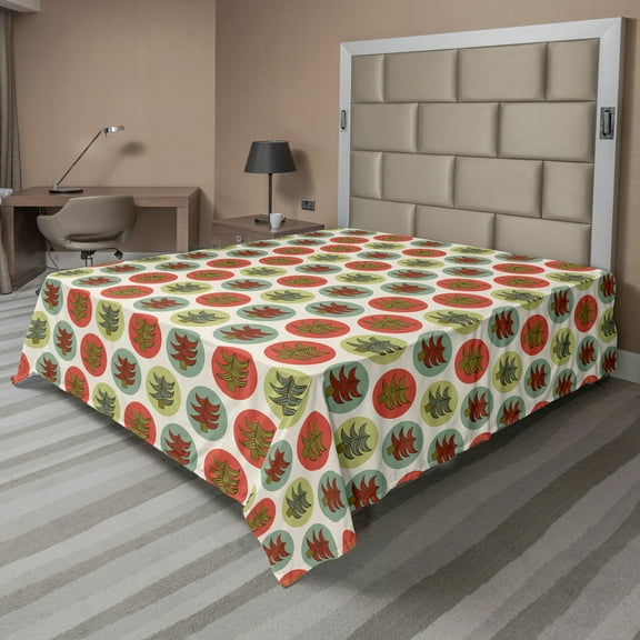 Ambesonne Tree Flat Sheet, Abstract Spruces Xmas, Queen Size, Multicolor