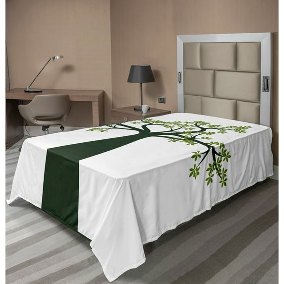 Ambesonne Tree Flat Sheet, Baobab Endemic Botany Garden, TwinXL Size, Green Olive Green