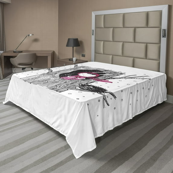 Ambesonne Tree Flat Sheet, Character in Hollow with Heart, Full Size, Black White and Pink