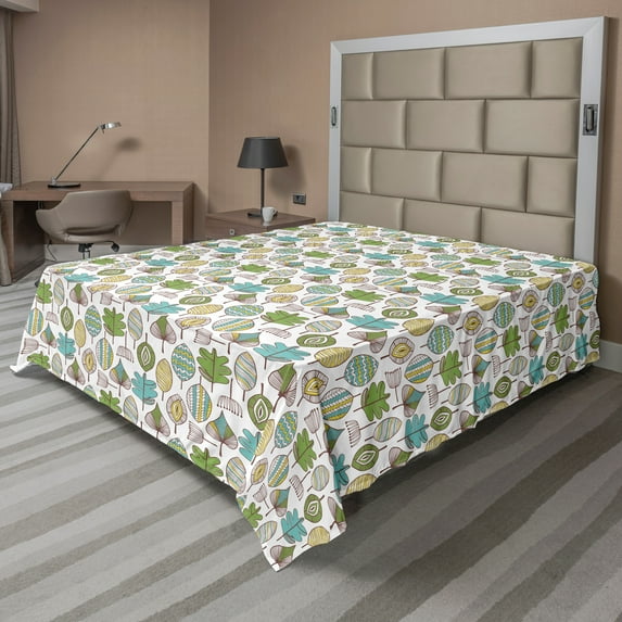 Ambesonne Tree Flat Sheet, Modern Scribble Leaves, California King, Multicolor