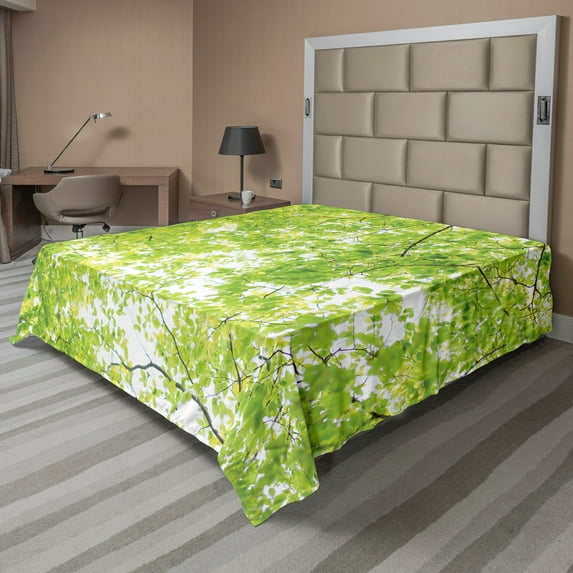 Ambesonne Tree Flat Sheet, Nature Summertime Green, King Size, Green