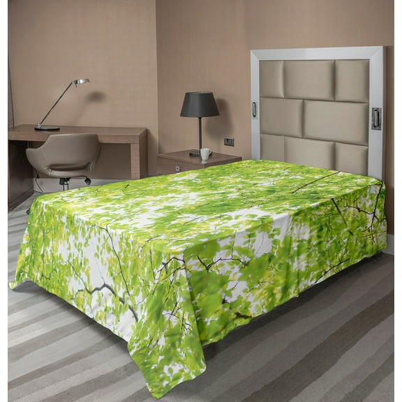 Ambesonne Tree Flat Sheet, Nature Summertime Green, Twin Size, Green