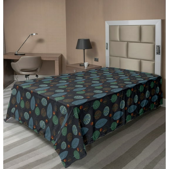 Ambesonne Tree Flat Sheet, Scandinavian Minimalist Acorn, Twin Size, Dark Indigo Multicolor