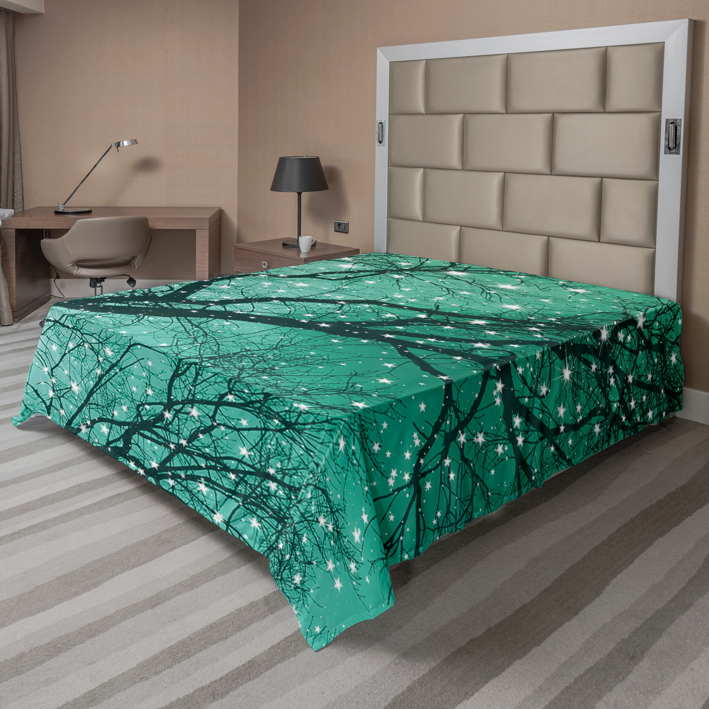 Full Size Green Tree Print Microfiber Flat Sheet