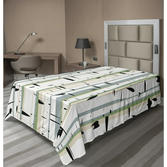 Ambesonne Tree Flat Sheet, Trunks of Birches Pattern, Twin Size, Multicolor