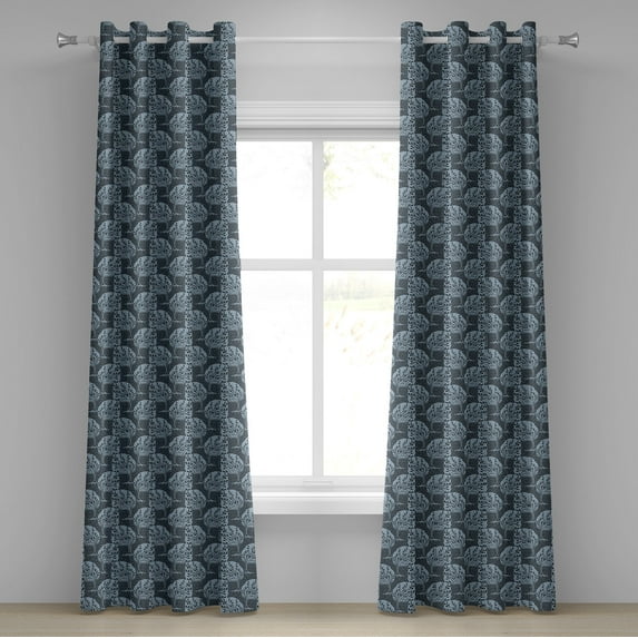 Ambesonne Tree Grommet Curtain, Hand Drawn Forest Design, 50" x 72", Pale Blue Black