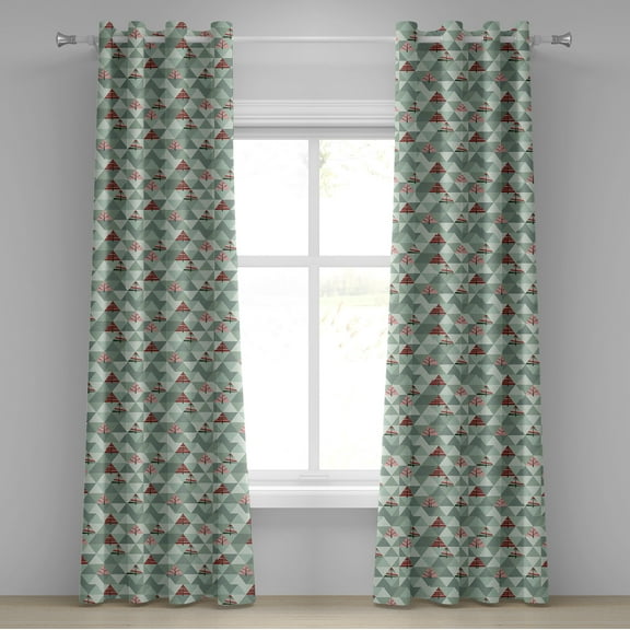 Ambesonne Tree Grommet Curtain, Illustration of Triangles, 50" x 96", Coral and Reseda Green