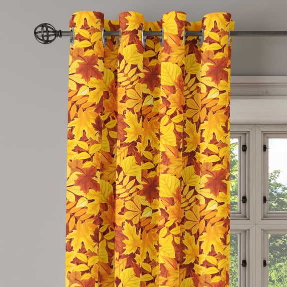 Ambesonne Tree Grommet Curtain Single Panel, Shady Fall Oak Maple Leaf, 50"x60", Earth Yellow Marigold