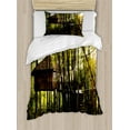 thumbnail image 1 of Ambesonne Tree House Duvet Cover Sets, Hut in Idyllic Forest, 2-Twin, Yellow Green Dark Brown, 1 of 4
