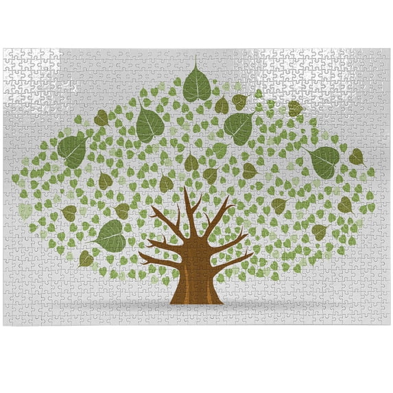 Ambesonne Tree Jigsaw Puzzle Durable Cardboard, Fig Leaves Form Composition, 1000 pcs, Green Brown White