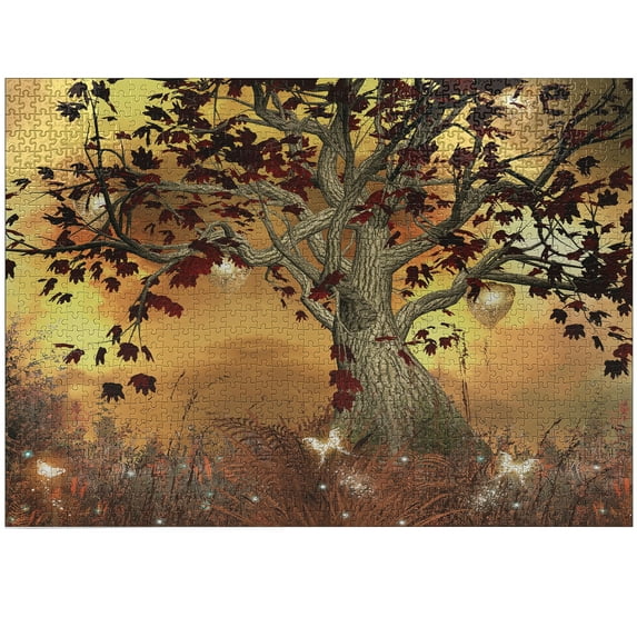 Ambesonne Tree Jigsaw Puzzle, Earthy Color Tones Composition, Heirloom-Quality Fun Activity for Family Durable Cardboard, 1000 pcs, Amber Fawn Burgundy