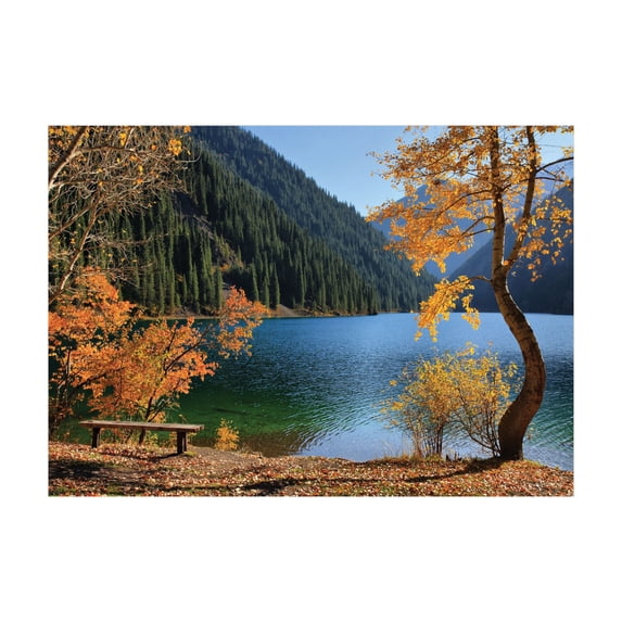Ambesonne Tree Jigsaw Puzzle, Lake Forest Autumn Tree, Heirloom-Quality Fun Activity for Family Durable Cardboard, 1000 pcs, Orange Green