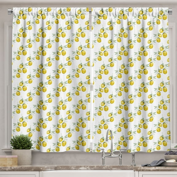 Ambesonne Tree Kitchen Curtains, Agriculture Kitchen Art, 55"x39", Olive Green Yellow