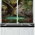 thumbnail image 1 of Ambesonne Tree Kitchen Curtains, Enchanted Tree Fort Pond, 55"x39", Green Brown Jade Green, 1 of 2
