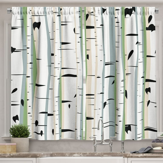 Ambesonne Tree Kitchen Curtains, Trunks of Birches Pattern, 55"x39", Multicolor
