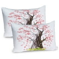 thumbnail image 1 of Ambesonne Tree Pillow Sham 2 Pack, Blooming Sakura and Mountain, 26"x20", Pink Black Green, 1 of 3