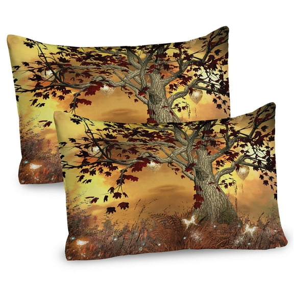 Ambesonne Tree Pillow Sham 2 Pack, Earthy Color Tones Composition, 26"x20", Amber Fawn Burgundy