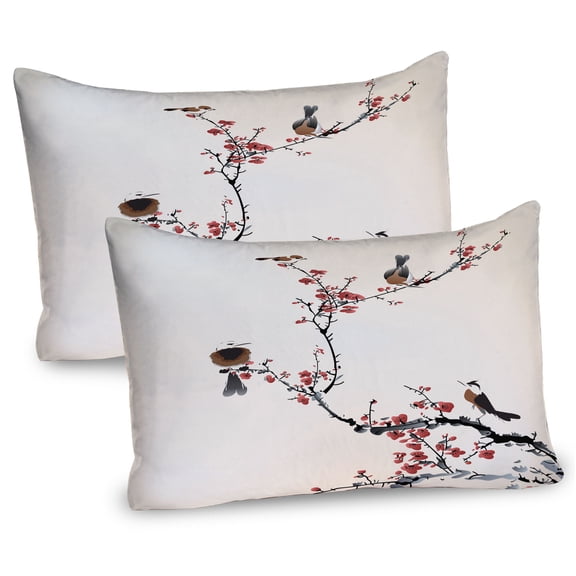 Ambesonne Tree Pillow Sham 2 Pack, Oriental Illustration, 26"x20", Pale Caramel Ruby