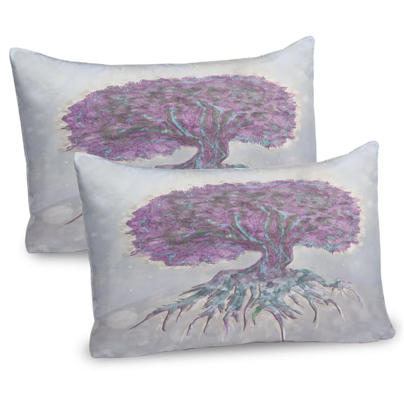 Ambesonne Tree Pillow Sham 2 Pack, Watercolor Bohemian, 30"x20", Grey Purple