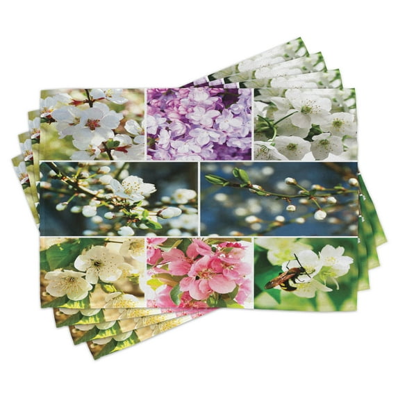 Ambesonne Tree Place Mats Set of 4, Spring Scenery Collage, Standard Size, Multicolor