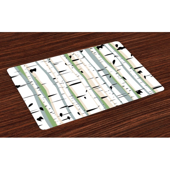 Ambesonne Tree Place Mats Set of 4, Trunks of Birches Pattern, Standard Size, Multicolor