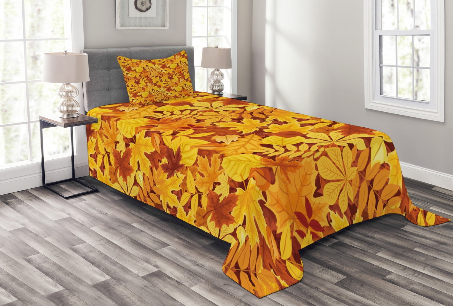 Twin White and Yellow Quilted Bedspread Set